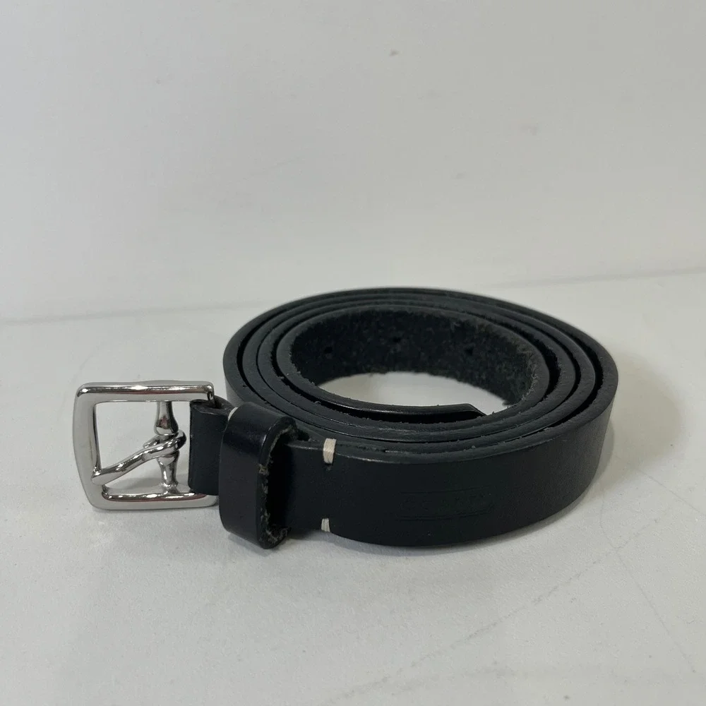 Vtg Coach Leather Belt Women 44 Black Silver Buckle Classic Minimalist Luxury